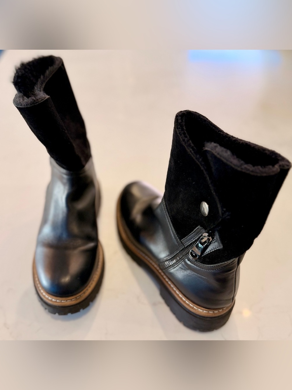 Fabianelli Women's Black Leather & Suede Zip Boots. Size 37EU/7US